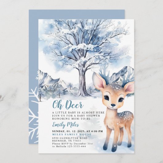 Oh Deer Winter Baby shower Kaart (Voorkant / Achterkant)