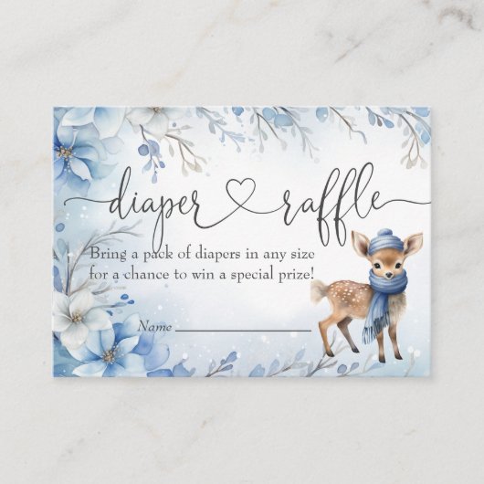 Oh Deer Winter Boy Baby shower Luier Raffle Informatiekaartje (Voorkant)