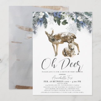 Oh Deer Winter Foliage & Blueberries Baby shower Kaart
