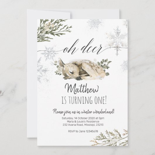 Oh Deer Winter invitation anniversaire (Devant)