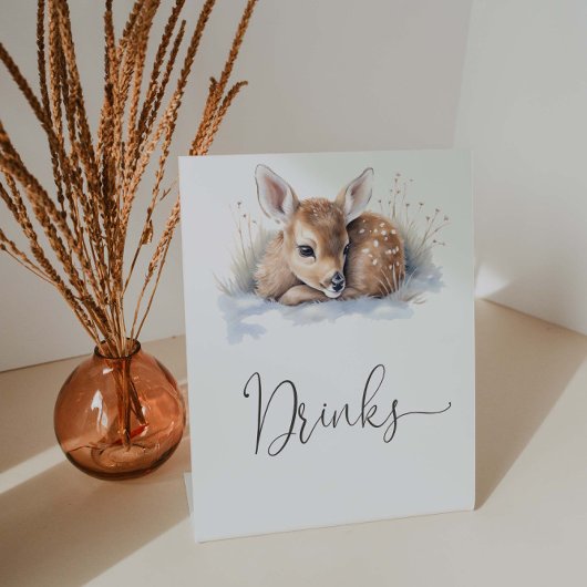 Oh Deer Winter Woodland Baby shower Drinken Reclamebord Met Voetstuk