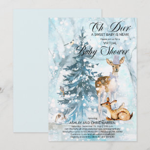 Oh Deer Woodland Animals Virtual Boy Baby shower I Kaart