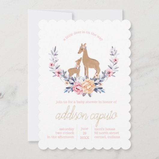 Oh Deer Woodland Baby Girl Shower Invitations (Devant)