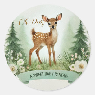 Oh, Deer! Woodland Baby shower Party Ronde Sticker