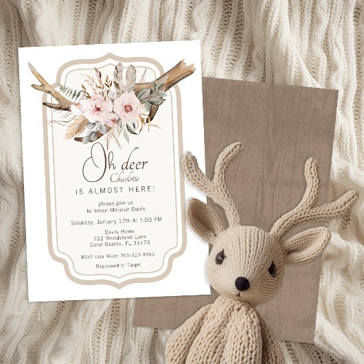 Oh Deer Woodland Baby shower Uitnodiging - Boho Fl