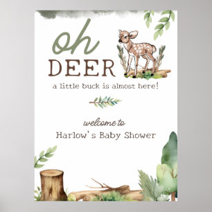 Oh Deer Woodland Deer Baby shower Affiche de bienv