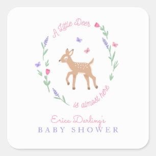 Oh Deer Woodland Theme Baby shower Vierkante Sticker