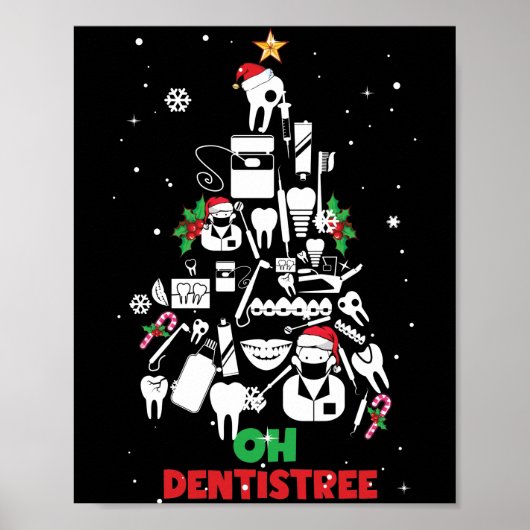 Oh Dentistree Dentist Dental Teeth kerstboom Poster (Voorkant)