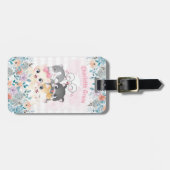 Oh, dus Girly Cute Happy Kitten Friends Floral Nam Bagagelabel (Voorkant horizontaal)