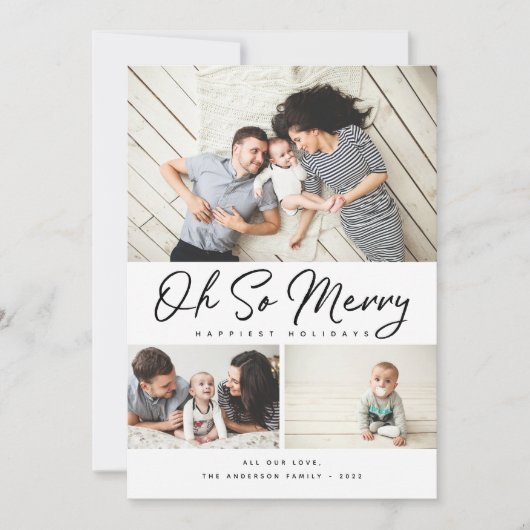 Oh dus Merry Script Collage 3 Fotokersthol Feestdagenkaart (Voorkant)