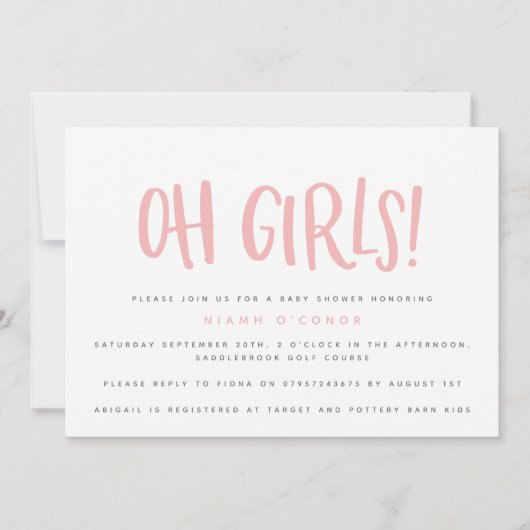 Oh filles twin baby shower invitation (Devant)