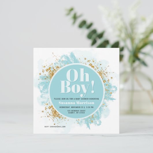 Oh garçon Baby shower Blue Invitation (Debout devant)