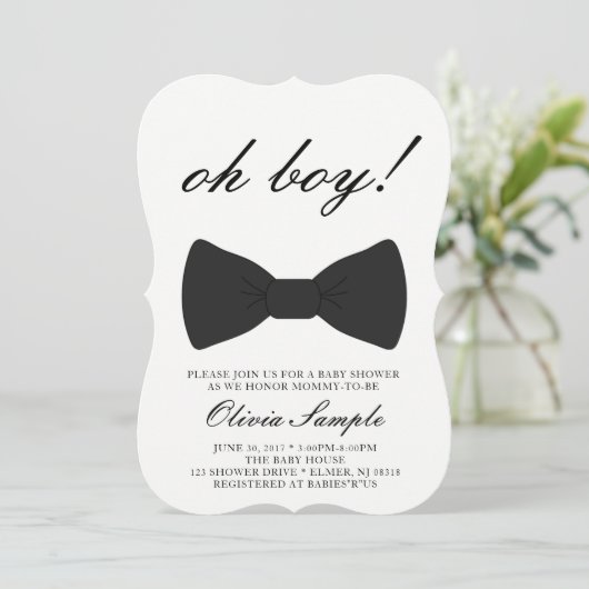 Oh garçon bébé Bowtie Douche Invitation (Debout devant)