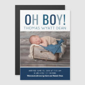 Oh garçon Faire-part de naissance photo magnétique (Devant / Derrière)
