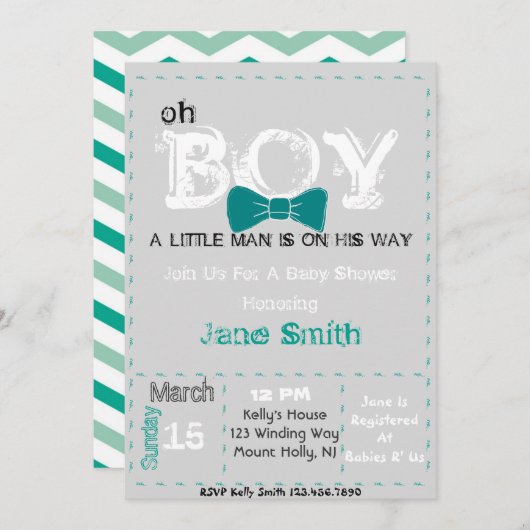 Oh garçon invitation Baby shower (Devant / Derrière)