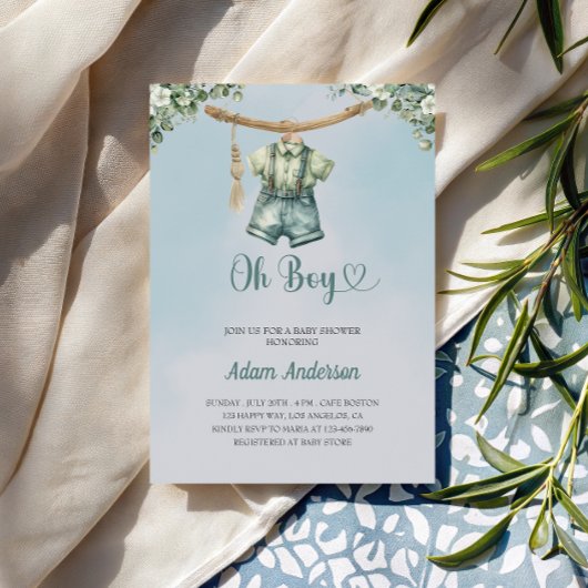 Oh garçon Invitation Baby shower - Aquarelle tenue