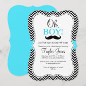 Oh Garçon Moustache Invitation Baby Shower / Bleu (Devant / Derrière)