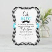 Oh Garçon Moustache Invitation Baby Shower / Bleu (Debout devant)