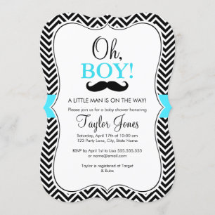 Oh Garçon Moustache Invitation Baby Shower / Bleu