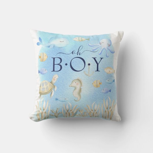 Oh Garçon Under the Sea Baby Birth Stats Coussin (Recto)