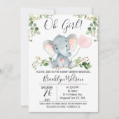 Oh Girl Elephant Balloon Baby shower Invitation (Devant)