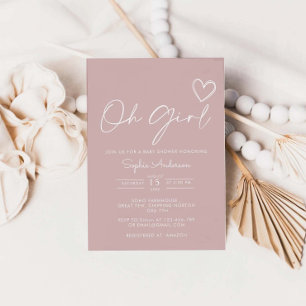 Oh Girl Minimalistische Moderne Baby Shower Uitnod Kaart