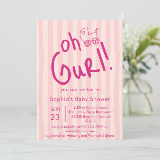 Oh Gurl Roze Streep Meisje Baby Shower Kaart