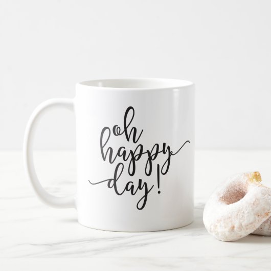 Oh Happy Day Black Script Coffee Mok (Met donut)