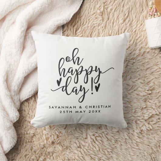 Oh Happy Day Script Coussin Mariage personnalisé (Couverture)