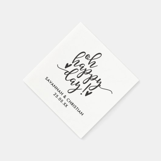 Oh Happy Day Script Personalized Wedding Napkins Servetten (Hoek)