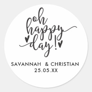Oh Happy Day Script Personalized Wedding Sticker
