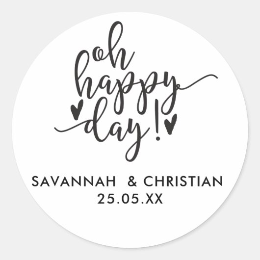 Oh Happy Day Script Sticker Mariage personnalisé (Devant)