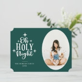 Oh Heilige Nacht Groene Foto Feestdagenkaart (Staand voorkant)