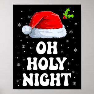 Oh Heilige Nacht Kerstmis Kerstman Hoed Leuke Kers Poster