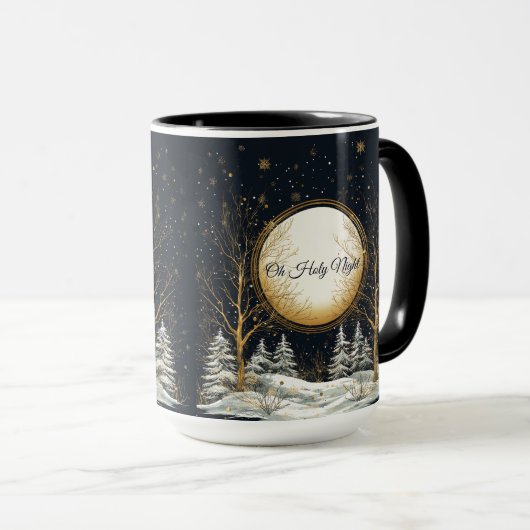 Oh Heilige Nacht Kerstmis Zwarte Gouden Pijnbomen Mok (Voorkant rechts)