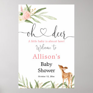 Oh hert roze meisje baby shower welkom bord poster
