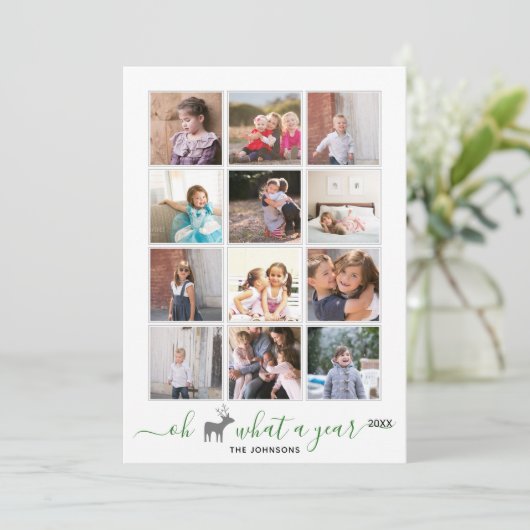 Oh hert wat een jaar in review fotocollage groen feestdagenkaart (Staand voorkant)