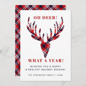 Oh hert wat een jaar Rustieke tartan geruite Kerst Feestdagenkaart (Voorkant / Achterkant)
