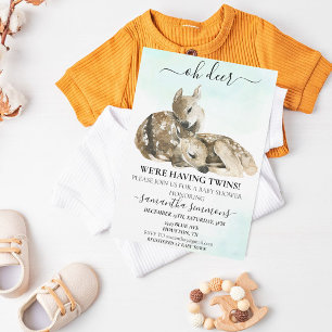 Oh Hert Watercolor Baby Shower Tweeling Kaart