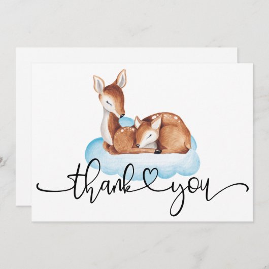 Oh Herten Baby shower Waterverf Blauwe Wolk Bedankkaart (Voorkant / Achterkant)