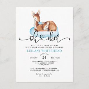 Oh Herten Waterverf Blue Cloud Baby shower Invite Briefkaart