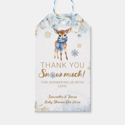 Oh herten winter baby jongen douche cadeaulabel (Voorkant)