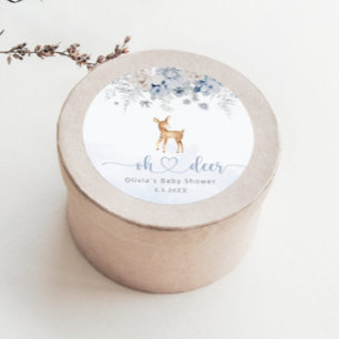 Oh herten winterblauwe jongen baby shower ronde sticker
