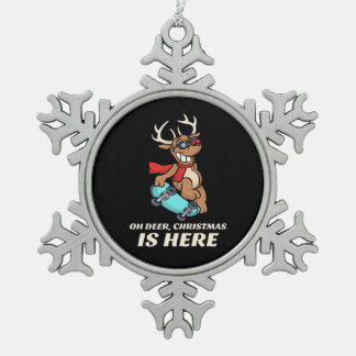 Oh Hertog Kerstdag Is Hier Skateboardende Hert Gra Tin Sneeuwvlok Ornament