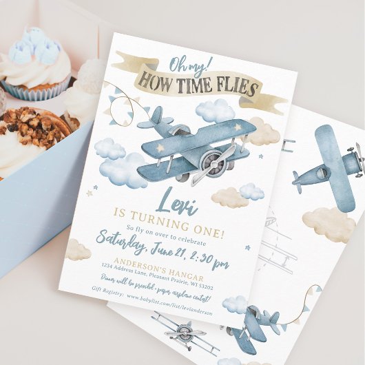 Oh hoe de tijd vliegt Airplane Boy 1st Birthday Pa Kaart