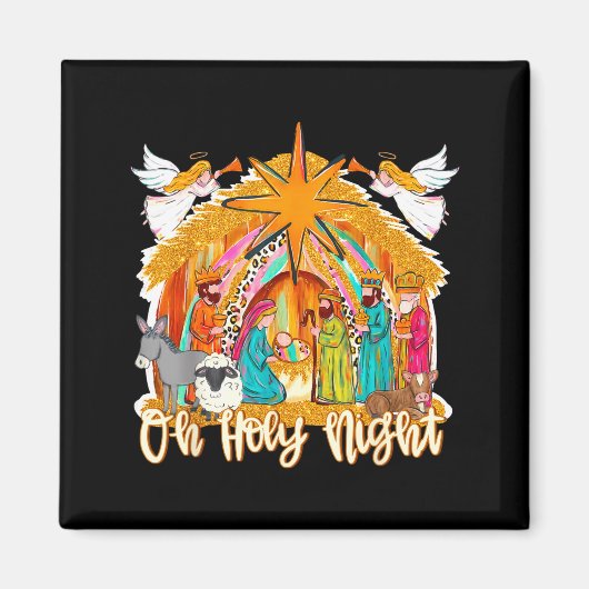 Oh Holy Night Christian Nativity Scene Christmas R Magneet (Voorkant)