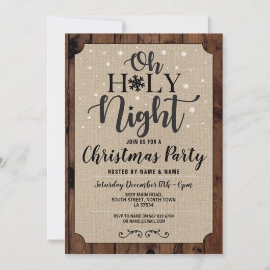 Oh Holy Night Christmas Party Feestdagen Carols Kaart (Voorkant)