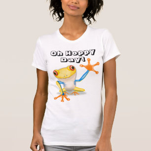 Oh Hoppy Day met kleurrijke roodroodbaarkikker T-shirt