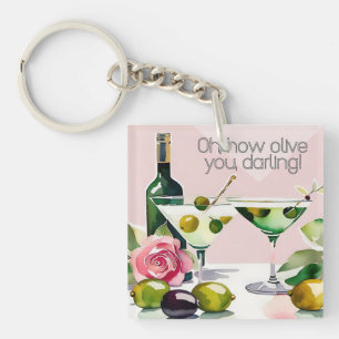 Oh, ik hou van je! Punny 50s stijl martini magneet Sleutelhanger