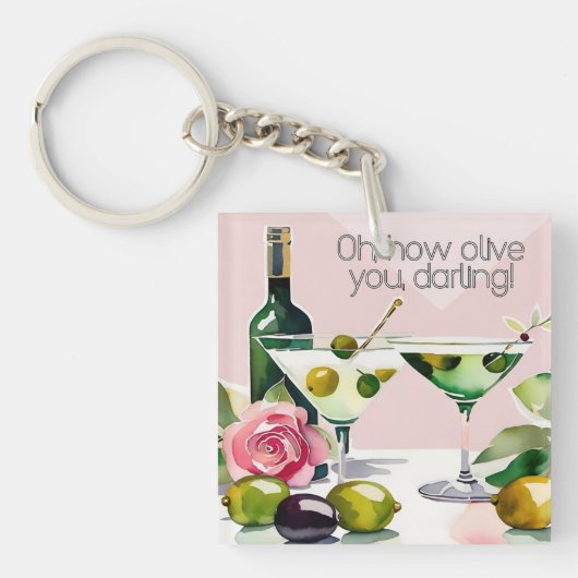 Oh, ik hou van je! Punny 50s stijl martini magneet Sleutelhanger (voorkant)